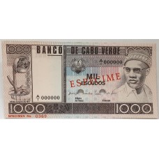 CAPE VERDE 1977 . ONE THOUSAND 1,000 ESCUDOS . SPECIMEN BANKNOTE